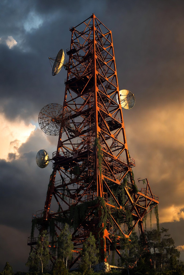 Rusted communications tower